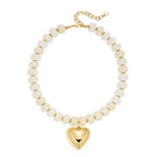 Gold Heart Pendant Necklaces for Women Colorful Acrylic Resin Beaded Choker Necklace Fashion Chunky Statement Beaded Heart Necklace - color: White