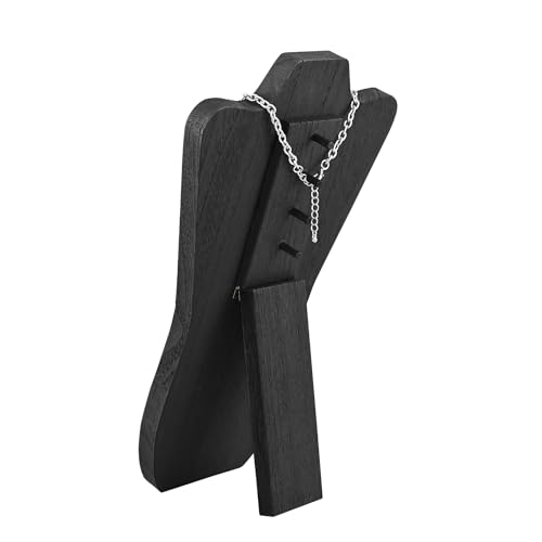 MOOCA 2 Pcs Set Foldable Wooden Easel Necklace Displays Small to Larger Necklaces, Portable Jewelry Organizer with Curved Top Design in Black Color - color: Black, 2 Pieces