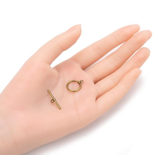 10 Sets Elegant Round Toggle Clasp T-Bar Closure 14mm (0.55 Inch) Tarnish Resistant Antique Bronze for DIY Craft Jewelry Making CF181-4 - color: Antique bronze (simple design), size: 14mm/simple - 10 Sets