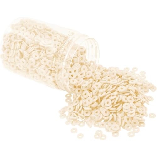 Mandala Crafts Cream Heishi Beads 6mm – 3000 Flat Polymer Disc Clay Beads for Adult Jewelry Making Spacer Beads, Bracelets, Necklaces, and Earrings - color: Cream, size: 6mm 3000 PCs