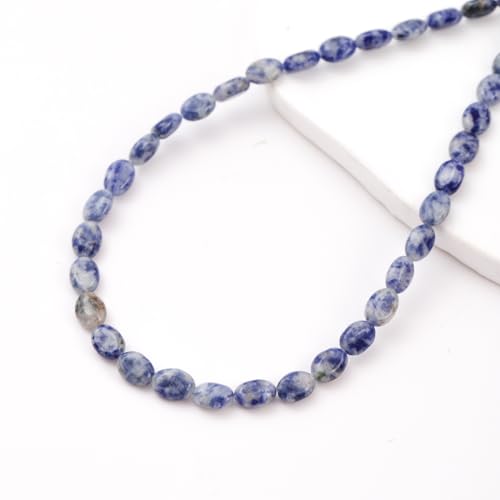 6×8mm Natural Blue Dot Gemstone Loose Beads Flat Oval Healing Crystal Loose Stone Beads for Jewelry Necklace Bracelet Earring Craft - color: Blue Dot