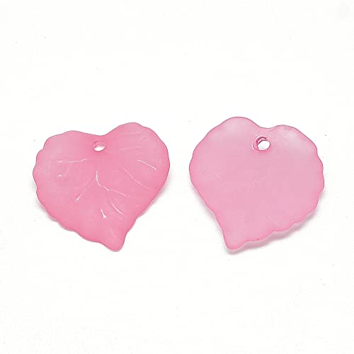 200Pcs Frosted Acrylic Leaf Charms Pink Transparent Plant Pendants Clear Autumn Leaves Beads Spring Charms for Jewelry Making - color: Pink #2