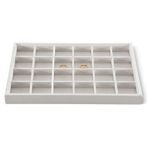 Velvet Stackable Jewelry Display Tray, 24 Grid Earring Ring Storage Tray, Drawer Divider Jewelry Accessories Organizer Plate (White) - color: White, size: 24 Slot Earring Ring Tray