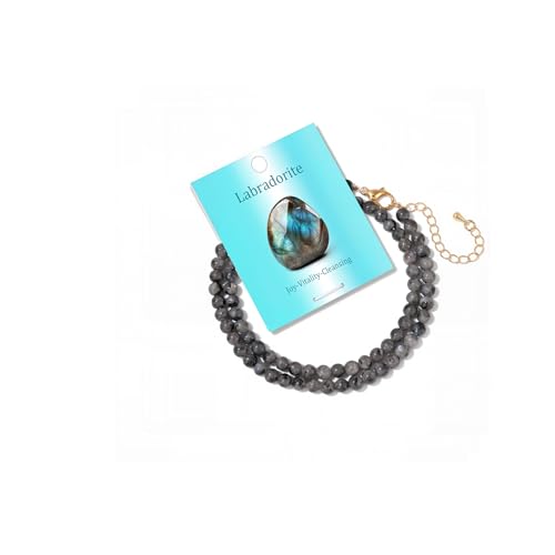 Crystal Choker Necklaces for Women,4mm Handmade Natural Stone Choker Beaded Necklace Healing Crystal Necklace Gemstone Bead Necklaces for Women - color: Larbradorite