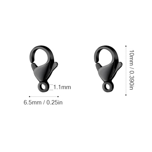 [10MM/ 100PCS] Black Lobster Clasps for Jewelry Making Black Color Plated 304 Stainless Steel Lobster Claw Clasps Bulk for DIY Crafts Jewelry Making - color: 10mm black