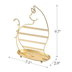NIKKY HOME Cat Earring Holder Hanging Organizer Stand Metal Jewelry Tree Table Top Ear Stud Holder Tower Rack with Ring Tray and Hook for Girls (56 Holes), Gold