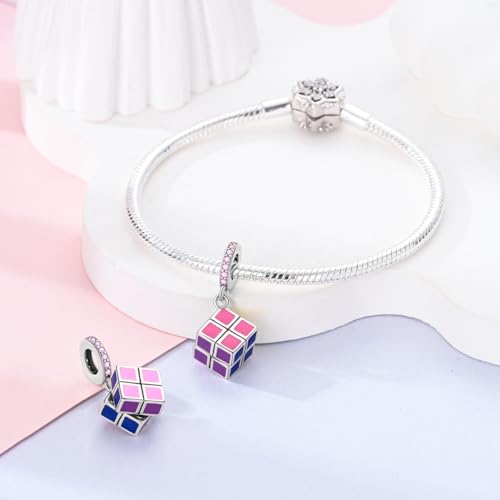 MULA 925 Sterling Silver Charms for Bracelets and Necklaces Lipstick and Bag Dangle Pendants Tower Camera Beads Jewelry Charms for Women - color: Rubik's Cube