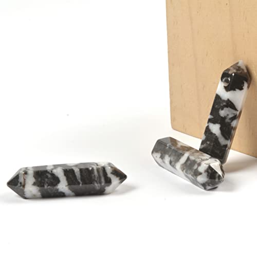 Zebra Jasper 32mm Natural Gemstone Hexagonal Wand Jewelry Making Crystal Pointed Chakra Reiki Healing Beads 2mm Hole Drilled(Pack of 10) - color: Zebra jasper