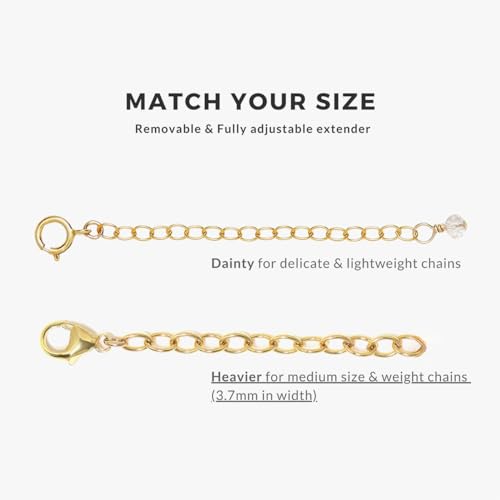 Necklace Bracelet Extender for Women Men - 14K Gold Filled or Solid 925 Sterling Silver Extension, Medium Size Jewelry Chain Durable Strong Removable 2" 4" or 6" Made in USA (Single Piece) - style: 14k Gold Filled / 2"