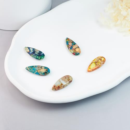 5 Pieces Natural Teardrop Imperial Jasper Pendant,Gemstone Charms for DIY Jewelry Making Necklaces, Bracelets, Earrings - color: Teardrop Imperial Jasper Pendant-a