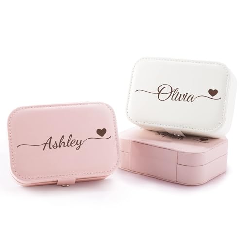 Corissy Personalized Jewelry Box for Women, Custom Travel Jewelry Case with Name and Birth Flower, Leather Jewelry Box for Rings, Earrings, Necklaces, Personalized Gifts for Women - color: Rectangle Box 04