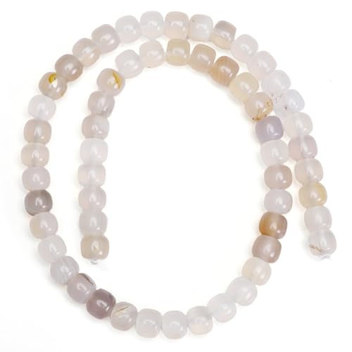 BEADIA Natural White Agate Flat Cut Round Drum Stone 8mmx7mm Loose Semi Gemstone Beads for Jewelry Making 38cm - color: White Agate