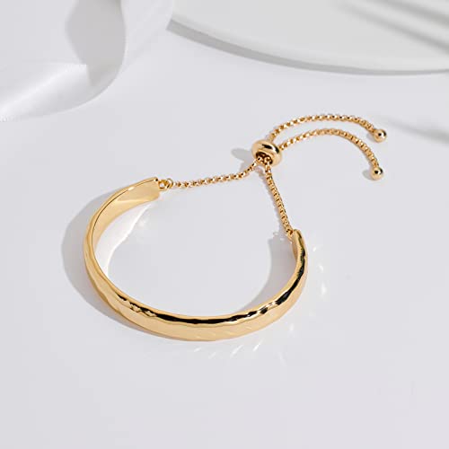 WOWORAMA Adjustable Slider Bracelets for Women Bar Friendship Bangle Bracelet for Women Gold/White Gold/Rose Gold Bolo Bracelet - color: Hammered Bar-Gold