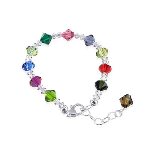 Gem Avenue Adjustable 7 to 8 inch Bracelet with .925 Silver and Austrian Crystals - color: multi-color