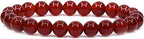Angelstones Handmade Natural Healing Gemstone 8mm Round Beads Stretch Crystal Bracelet 7 Inch Unisex - color: Red Agate