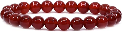 Angelstones Handmade Natural Healing Gemstone 8mm Round Beads Stretch Crystal Bracelet 7 Inch Unisex - color: Red Agate
