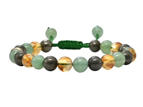 Amazing Gemstone Money Wealth Success Bracelet - Pyrite Green Aventurine Citrine Bracelet Set for Healing Calming Anxiety Stress Relief Gifts Pulseras Para Hombres Mujer Stocking Stuffer (Adjustable) - color: Money Success
