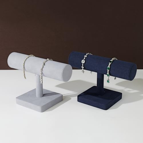 Oirlv Microfiber T-bar Bracelet Watch Organizer Display Stand Professional Jewelry Bracelet Display for Selling (Blue,Microfiber) - color: Blue