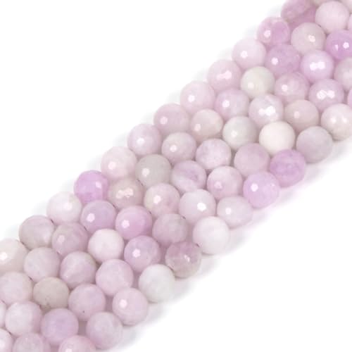 Kunzite 8mm Gemstone Faceted Round Loose Strand Beads for DIY Necklace Bracelet Jewelry Making 15 Inch - color: Kunzite