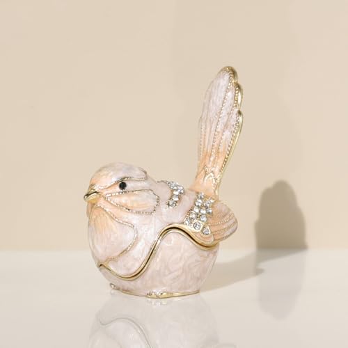 Bird Trinket Box Golden Crystal Enameled Hand-Painted Hinged Animal Jewelry Box, Elegant Home Decor & Unique Gift for Bird Lovers decor for home - color: Trinket Box-P