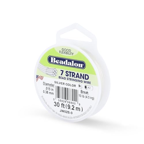 Beadalon 7 Strand Bead Stringing Wire, 0.015 in / 0.38 mm, Silver Color, 30 ft / 9.2 m - color: Multicolor, style: .015 in / 0.38 mm , 30 ft / 9.2 m