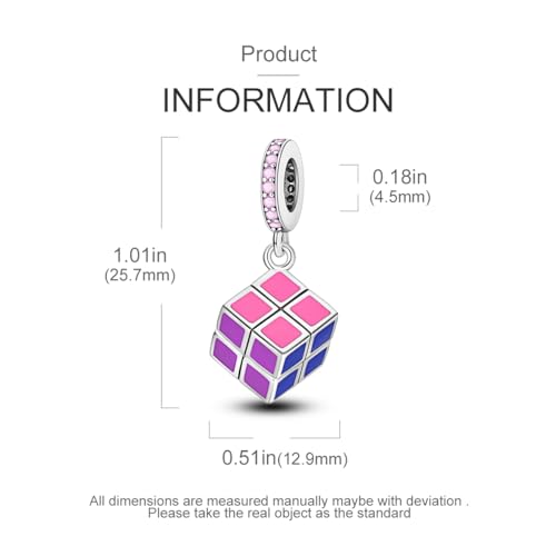 MULA 925 Sterling Silver Charms for Bracelets and Necklaces Lipstick and Bag Dangle Pendants Tower Camera Beads Jewelry Charms for Women - color: Rubik's Cube