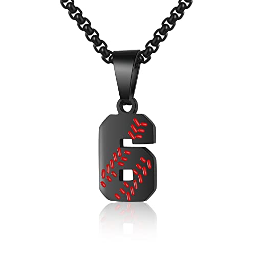 AIAINAGI Baseball Number Necklace - Stainless Steel Chain Pendant for Men Athletes 00-99 Jersey Number Gift - color: Black, style: 6