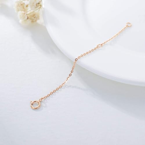 14K Gold Chain Extender for Women, Yellow Gold/White Gold/Rose Gold Adjustable Gold Necklace Anklet EXtension Chain, Available in 2/3/4 Inch - color: Rose Gold, size: 3 Inch