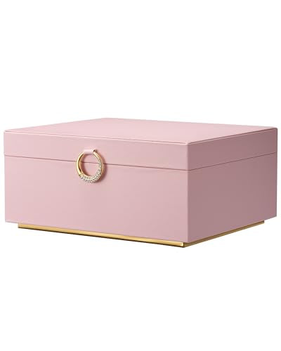 pickpiff 2 Layer Jewelry Box Organizer for Women, Jewelry Organizer with Handle & Removable Tray, Necklace Holder Ring Earring Storage, Velvet Lined Jewelry Case for Home or Travel, Gift Ready, Pink - color: Pink