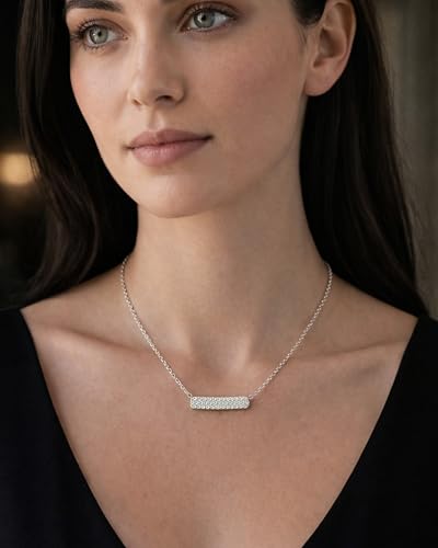 Horizontal Bar Necklace for Women, Sterling Silver or 14K Gold Plated Silver, Minimalist, CZ Diamond, Dainty Bar Pendant - Unique Jewelry Gift - style: Full Pavé - Silver