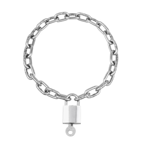 Heavy Chunky Stainless Steel Lock Necklace punk gothic Padlock Choker Chain for Men Jewelry - size: 15.7, style: 4MM