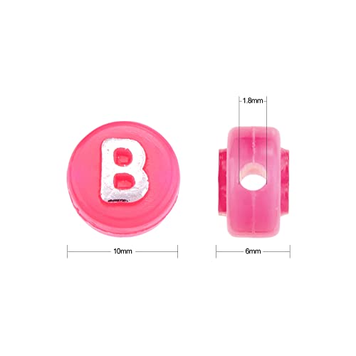 BEEFLYING 632Pcs 10MM Pink Acrylic Round Letter Beads for Jewelry DIY Crafts - color: Cerise