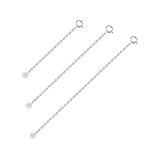 White Gold Necklace Extender 925 Sterling Silver Necklace Bracelet Ankle Extenders Chain Extension for Jewelry Making（2 3 4 inch） - style: White Gold-Round Tag