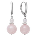 Belacqua Natural Round Gemstone Beaded Dangle Drop Earrings in Sterling Silver, Jade, Aquamarine, Black Onyx or Rose Quartz, Jewelry for Women, 1.5 Inches - Length, Leverback, Gift Box Included - color: Rose Quartz