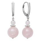 Belacqua Natural Round Gemstone Beaded Dangle Drop Earrings in Sterling Silver, Jade, Aquamarine, Black Onyx or Rose Quartz, Jewelry for Women, 1.5 Inches - Length, Leverback, Gift Box Included - color: Rose Quartz