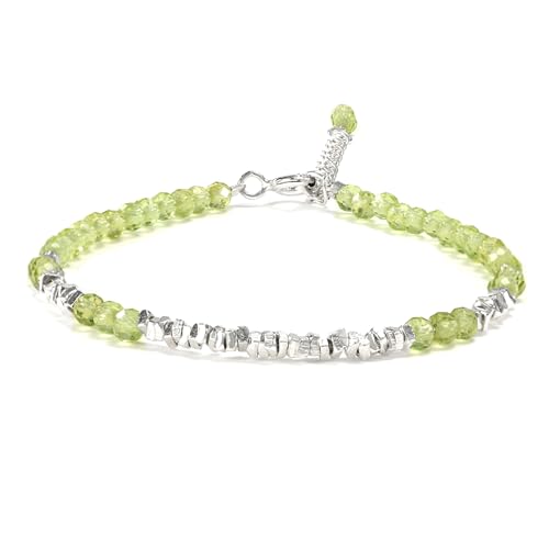 Natural Crystal Cut Bead Bracelet, 925 Silver Faceted Gemstone Jewelry for Women, Handmade Chakra Design Gift for Birthday Christmas Daily Wear - color: Green Peridot