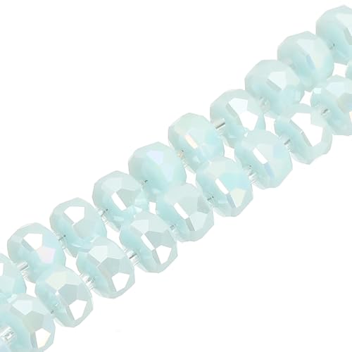 PATIKIL 75 Pcs 8mm OD 5mm Thick Crystal Glass Beads, Rondelle Crystal Beads Faceted Cut Gemstone Strand with Spacer Beads for Craft, Bracelet, Necklace, Light Lake Blue - color: Light Lake Blue