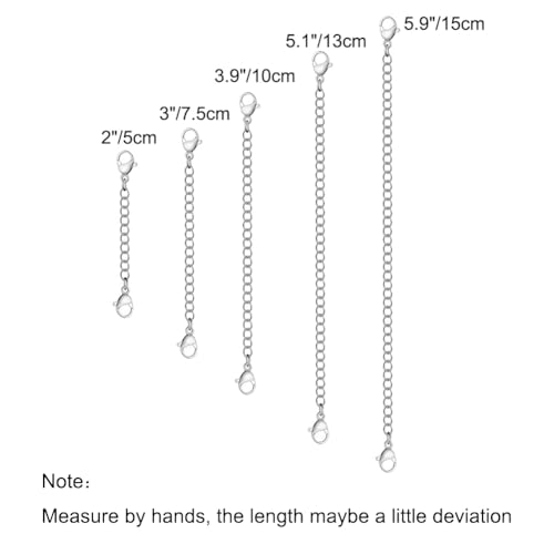 5Pcs Silver Stainless Steel Necklace Extender Chain Links Silver Lobster Necklace Extenders for Necklaces Bracelet Anklet Stainless Steel Chain Extenders for Jewelry Making (2in 3in 4in 5in 6in) - color: Silver