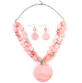 Layered Beads Statement Fashion Necklace Chunky Jewelry Set Big Colorful Glass Stone Circle Shell Pendant Choker Necklace and Earring Set for Women - color: peach