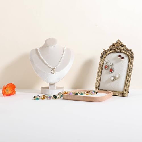 Velvet Necklace display stand for Selling, Jewelry Bust Mannequin for Show, Small Necklace Holder Stand【Beige】 - color: Beige
