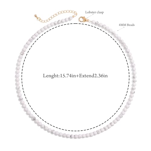 Crystal Choker Necklaces for Women,4mm Handmade Natural Stone Choker Beaded Necklace Healing Crystal Necklace Gemstone Bead Necklaces for Women - color: Howlite