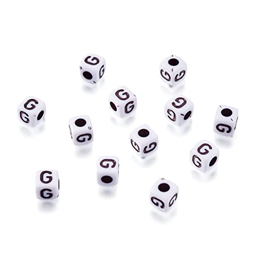 240pcs Opaque Acrylic Letter G Cube Beads White Plastic Alphabet Loose Spacer Square Beads 4-5mm for DIY Name Bracelet Necklace Jewelry Crafts Making Hole: 1.8mm - color: Letter G#White and Black