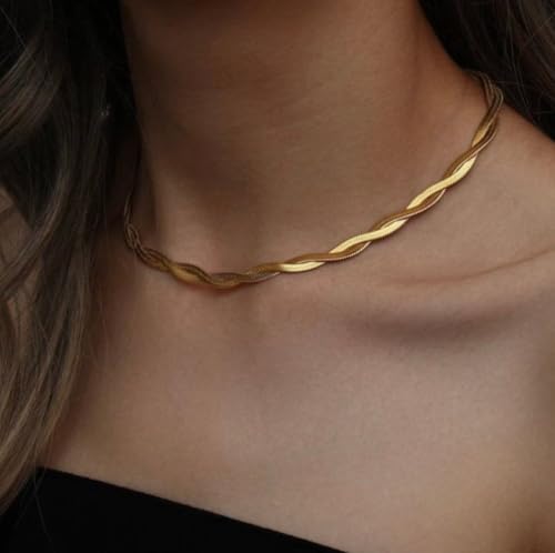 Moodear Gold Necklace for Women Dainty Chunky 14K Gold Plated/Sliver Plated Chain Necklace Cuban Link Paperclip Chain Choker Toggle Clasp Layered Necklace for Women Trendy Fashion Gift - style: Snake Chain