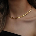 Moodear Gold Necklace for Women Dainty Chunky 14K Gold Plated/Sliver Plated Chain Necklace Cuban Link Paperclip Chain Choker Toggle Clasp Layered Necklace for Women Trendy Fashion Gift - style: Snake Chain