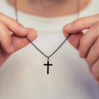 Joxevyia Cross Necklace for 14K Gold Filled Stainless Steel Small Cross Pendant with Cuban Chain Necklace Simple Faith Jewelry Christmas Gift for Men Women 16-24 Inches - size: 16 inches, style: black cross necklace 0.8"*0.4"