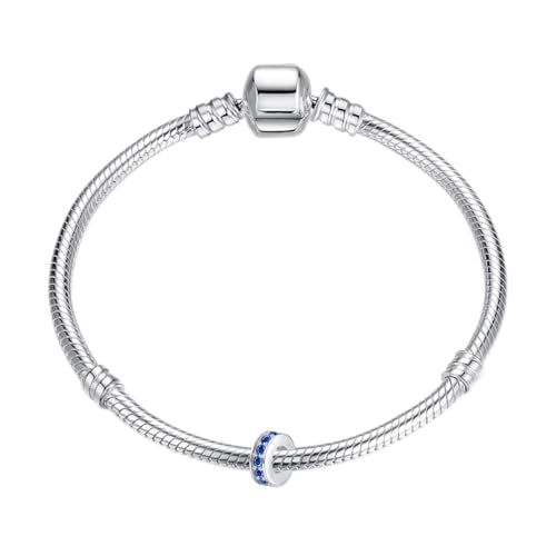 Clip Stopper Charms Sterling Silver Rondelle Spacer Bead Charm Stopper Charm for Pandora Charm Bracelets - color: Blue ( 4pcs )