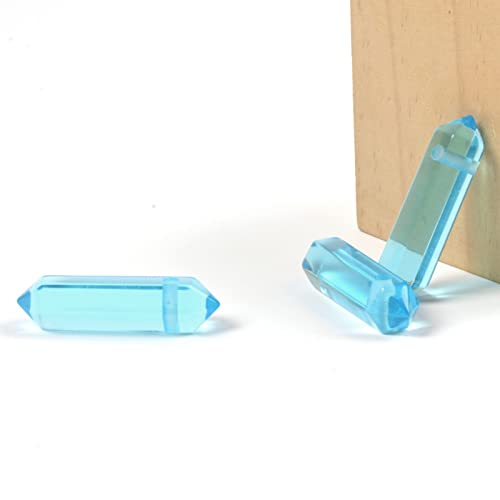 Aqua Glass 32mm Natural Gemstone Hexagonal Wand Jewelry Making Crystal Pointed Chakra Reiki Healing Beads 2mm Hole Drilled(Pack of 10) - color: Aqua Glass