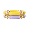 LALAPPLE Gold Plated Beaded Acrylic Bamboo Tube Bangle Bracelets for Women, Colorful Chunky Curved Tube With Gold Plated Pieces Beads Stretch Bracelet Friendship Summer Beach Jewelry - color: V-Yellow&Light purple 2pcs