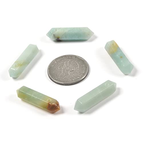 Amazonite 32mm Natural Gemstone Hexagonal Wand Jewelry Making Crystal Pointed Chakra Reiki Healing Beads 2mm Hole Drilled(Pack of 10) - color: Amazonite