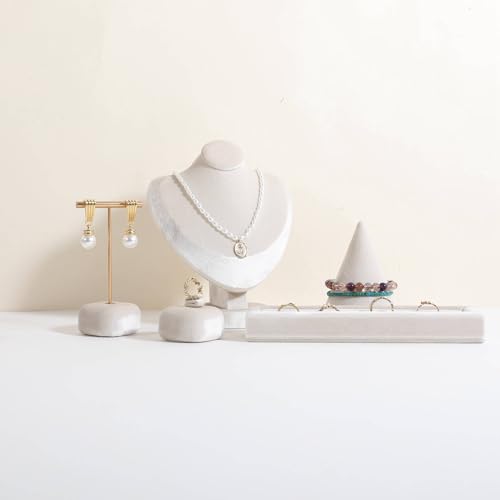 Velvet Necklace display stand for Selling, Jewelry Bust Mannequin for Show, Small Necklace Holder Stand【Beige】 - color: Beige